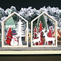 Christmas Decorations Wooden Three-dimensional Painted Christmas Tree Snowman Ornaments Elk Cabin Table Setting