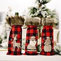 Christmas Decorative Red Lattice Wine Set Creative Home Santa Claus Elk Champagne Wine Bottle Set 2pcs