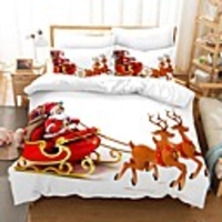 Christmas Elk 3-Piece Duvet Cover Set Hotel Bedding Sets Comforter Cover with Soft Lightweight Microfiber For Holiday Decoration(Include 1 Duvet Cover and 1or 2 Pillowcases)