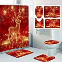 Christmas Elk Pattern PrintingBathroom Shower Curtain Leisure Toilet Four-Piece Design