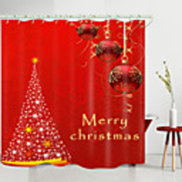 Christmas Five-Pointed Star Christmas tree Digital Printing Shower Curtain Shower Curtains Hooks Modern Polyester New Design