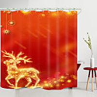 Christmas Golden Elk Digital Printing Shower Curtain Shower Curtains Hooks Modern Polyester New Design