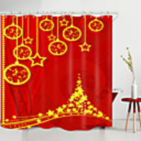 Christmas Golden Five-Pointed Star chandelier Digital Printing Shower Curtain Shower Curtains Hooks Modern Polyester New Design
