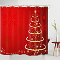 Christmas Golden Stars Christmas Tree Digital Printing Shower Curtain Shower Curtains Hooks Modern Polyester New Design