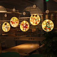 Christmas Hanging Décor Lamp Noel LED String Light Sucket Cup Holiday Warm White Night Lamp Santa Claus Bell Elk Snowflake LED Sign for Christmas New Year Window Decoration Lighting (without battery)