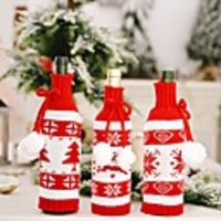 Christmas Knitted Double Ball Wine Bottle Cover Creative Red And White Wine Bottle Bag Red Wine Bottle Cover 2pcs