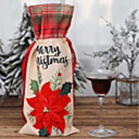 Christmas Ornaments Big Red Flower Linen 2pcs Wine Bottle Bag Red Wine Bottle Sleeve Lattice Linen Wine Bottle Bag