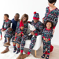 Christmas Pajamas Family Look Santa Claus Christmas Tree Christmas pattern Print Black Long Sleeve Active Matching Outfits / Fall / Winter / Casual miniinthebox