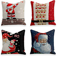 Christmas Party Cushion Cover 4PC Linen Soft Decorative Square Throw Pillow Cover Cushion Case Pillowcase for Sofa Bedroom 45 x 45 cm (18 x 18 Inch) Superior Quality Machine Washable