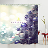 Christmas Purple Ball Christmas Tree Digital Printing Shower Curtain Shower Curtains Hooks Modern Polyester New Design
