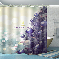 Christmas Purple Ball With Pine Needles Digital Printing Shower Curtain Shower Curtains Hooks Modern Polyester New Design