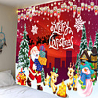 Christmas Santa Claus Holiday Party Wall Tapestry Art Deco Blanket Curtain Picnic Table Cloth Hanging at Home Bedroom Living Room Dormitory Decorating Christmas Tree Happy Elk and Santa Claus giving
