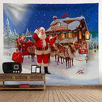 Christmas Santa Claus Holiday Party Wall Tapestry Art Decor Blanket Curtain Hanging Home Bedroom Living Room Decoration Christmas Tree Snowman Elk Snowflake Candle Gift Fireplace miniinthebox