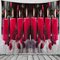 Christmas Santa Claus Holiday Party Wall Tapestry Art Decor Blanket Curtain Picnic Tablecloth Hanging Home Bedroom Living Room Dorm Decoration Candle Polyester