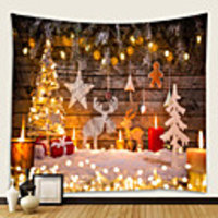 Christmas Santa Claus Holiday Party Wall Tapestry Art Decor Blanket Curtain Picnic Tablecloth Hanging Home Bedroom Living Room Dorm Decoration Christmas Gift Elk Snowflake Polyester Beauty Views