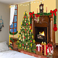 Christmas Santa Claus Holiday Party Wall Tapestry Art Decor Blanket Curtain Picnic Tablecloth Hanging Home Bedroom Living Room Dorm Decoration Christmas Tree Candle Fireplace