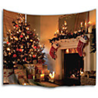 Christmas Santa Claus Holiday Party Wall Tapestry Art Decor Blanket Curtain Picnic Tablecloth Hanging Home Bedroom Living Room Dorm Decoration Christmas Tree Fireplace Candle Gift Polyester View
