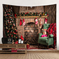 Christmas Santa Claus Holiday Party Wall Tapestry Art Decor Blanket Curtain Picnic Tablecloth Hanging Home Bedroom Living Room Dorm Decoration Christmas Tree Fireplace Gift Polyester Beauty Views