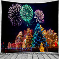 Christmas Santa Claus Holiday Party Wall Tapestry Art Decor Blanket Curtain Picnic Tablecloth Hanging Home Bedroom Living Room Dorm Decoration Christmas Tree Firework Polyester