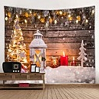 Christmas Santa Claus Holiday Party Wall Tapestry Art Decor Blanket Curtain Picnic Tablecloth Hanging Home Bedroom Living Room Dorm Decoration Christmas Tree Gift Snowman Snowflake Candle Polyester