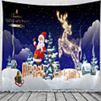 Christmas Santa Claus Holiday Party Wall Tapestry Art Decor Blanket Curtain Picnic Tablecloth Hanging Home Bedroom Living Room Dorm Decoration Christmas Tree Santa Elk