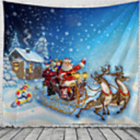 Christmas Santa Claus Holiday Party Wall Tapestry Art Decor Blanket Curtain Picnic Tablecloth Hanging Home Bedroom Living Room Dorm Decoration Christmas Tree Santa Elk Sleigh