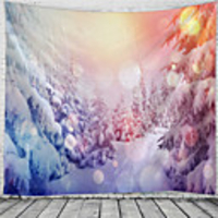 Christmas Santa Claus Holiday Party Wall Tapestry Art Decor Blanket Curtain Picnic Tablecloth Hanging Home Bedroom Living Room Dorm Decoration Christmas Tree Snowfield