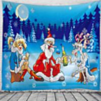 Christmas Santa Claus Holiday Party Wall Tapestry Art Decor Blanket Curtain Picnic Tablecloth Hanging Home Bedroom Living Room Dorm Decoration Christmas Tree Snowfield Cartoon Girl Santa