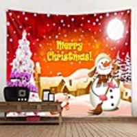 Christmas Santa Claus Holiday Party Wall Tapestry Art Decor Blanket Curtain Picnic Tablecloth Hanging Home Bedroom Living Room Dorm Decoration Christmas Tree Snowman Moon Letter Polyester Beauty Views