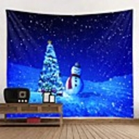 Christmas Santa Claus Holiday Party Wall Tapestry Art Decor Blanket Curtain Picnic Tablecloth Hanging Home Bedroom Living Room Dorm Decoration Christmas Tree Snowman Snowflake Star Sky Polyester