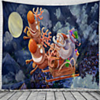 Christmas Santa Claus Holiday Party Wall Tapestry Art Decor Blanket Curtain Picnic Tablecloth Hanging Home Bedroom Living Room Dorm Decoration Elk Gift Polyester