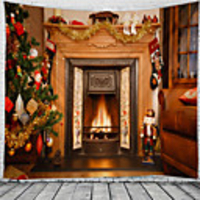 Christmas Santa Claus Holiday Party Wall Tapestry Art Decor Blanket Curtain Picnic Tablecloth Hanging Home Bedroom Living Room Dorm Decoration Fireplace Gift