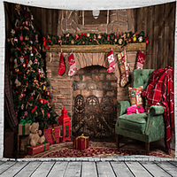 Christmas Santa Claus Holiday Party Wall Tapestry Art Decor Blanket Curtain Picnic Tablecloth Hanging Home Bedroom Living Room Dorm Decoration Fireplace Gift