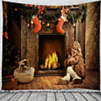 Christmas Santa Claus Holiday Party Wall Tapestry Art Decor Blanket Curtain Picnic Tablecloth Hanging Home Bedroom Living Room Dorm Decoration Fireplace Gift
