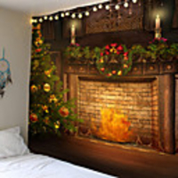 Christmas Santa Claus Holiday Party Wall Tapestry Art Decor Blanket Curtain Picnic Tablecloth Hanging Home Bedroom Living Room Dorm Decoration Fireplace Stocking Gift Polyester