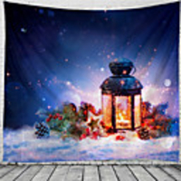 Christmas Santa Claus Holiday Party Wall Tapestry Art Decor Blanket Curtain Picnic Tablecloth Hanging Home Bedroom Living Room Dorm Decoration Gift Snow Candle Polyester