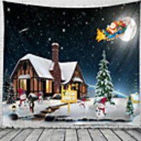 Christmas Santa Claus Holiday Party Wall Tapestry Art Decor Blanket Curtain Picnic Tablecloth Hanging Home Bedroom Living Room Dorm Decoration House Snow Elk Polyester