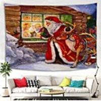 Christmas Santa Claus Holiday Party Wall Tapestry Art Decor Blanket Curtain Picnic Tablecloth Hanging Home Bedroom Living Room Dorm Decoration Polyester Window Gift Cat Animal