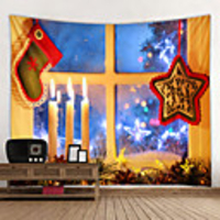 Christmas Santa Claus Holiday Party Wall Tapestry Art Decor Blanket Curtain Picnic Tablecloth Hanging Home Bedroom Living Room Dorm Decoration Polyester Window Gift Snow Candle