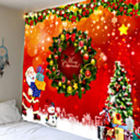 Christmas Santa Claus Holiday Party Wall Tapestry Art Decor Blanket Curtain Picnic Tablecloth Hanging Home Bedroom Living Room Dorm Decoration Snowman Gift Polyester