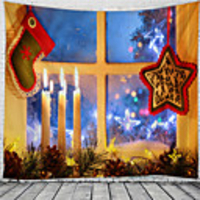 Christmas Santa Claus Holiday Party Wall Tapestry Art Decor Blanket Curtain Picnic Tablecloth Hanging Home Bedroom Living Room Dorm Decoration Window Candle Stocking Tree Polyester