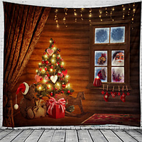 Christmas Santa Claus Holiday Party Wall Tapestry Art Decor Blanket Curtain Picnic Tablecloth Hanging Home Bedroom Living Room Dorm Decoration Window Gift Snow Tree Polyester