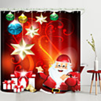 Christmas Santa Claus Pendant Digital Printing Shower Curtain Shower Curtains Hooks Modern Polyester New Design