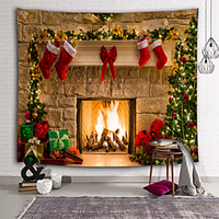 Christmas Santa Claus Wall Tapestry Art Decor Blanket Curtain Picnic Tablecloth Hanging Home Bedroom Living Room Dorm Decoration 3D Fireplace Christmas Tree Gift Polyester