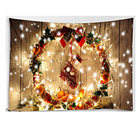 Christmas Santa Claus Wall Tapestry Art Decor Blanket Curtain Picnic Tablecloth Hanging Home Bedroom Living Room Dorm Decoration Wooden Board Light Polyester