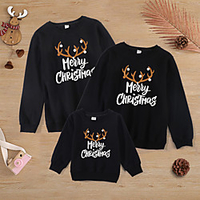 Christmas Tops Family Look Cotton Deer Letter Christmas Gifts Print Black Red Long Sleeve Basic Matching Outfits / Fall / Spring / Cute miniinthebox