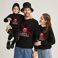 Christmas Tops Sweatshirt Family Look Cotton Plaid Deer Letter Christmas Gifts Print Black Red White Long Sleeve Basic Matching Outfits / Fall / Winter / Spring miniinthebox