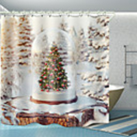 Christmas Tree Digital Printing Shower Curtain Shower Curtains Hooks Modern Polyester New Design