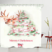 Christmas Tree Elk Digital Printing Shower Curtain Shower Curtains Hooks Modern Polyester New Design