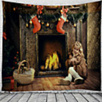 Christmas Wall Tapestry Art Decor Blanket Curtain Picnic Tablecloth Hanging Home Bedroom Living Room Dorm Decoration Polyester Fireplace